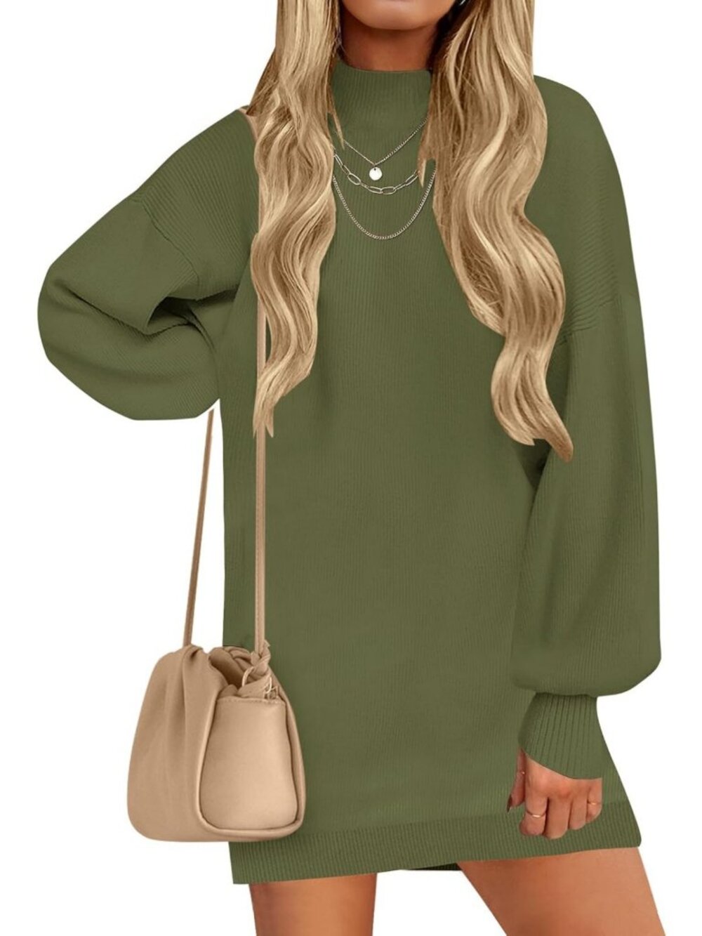 Cozy Fall Mock Neck Mini Sweater Dress | Pullover Knit Dress for Women
